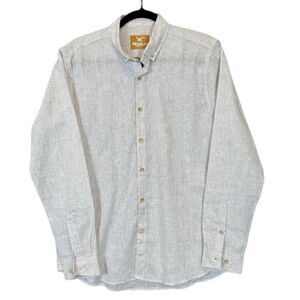 ARMA 100% Linen Italian Button Front Shirt Smart Fit Brown White Size Large